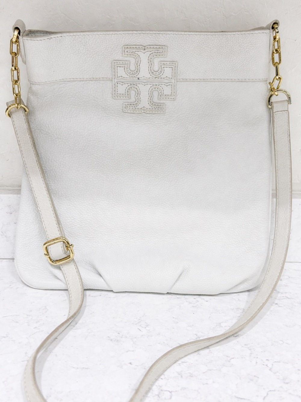 Tory Burch white Leather Crossbody with Gold Hardware